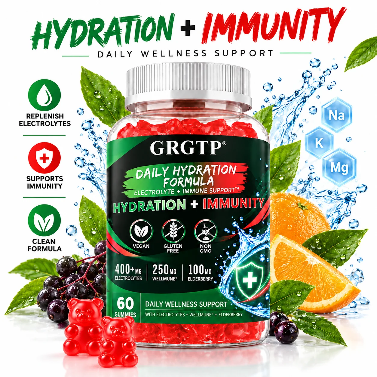 Electrolyte + Immunity Gummies - Support Hydration Balance, Muscle & Nerve, Relieve Antioxidant