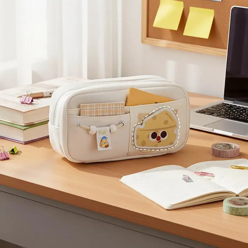 Large Capacity Pencil Case With 9 Compartments Cute Pencil Case Velcro Pen Bag