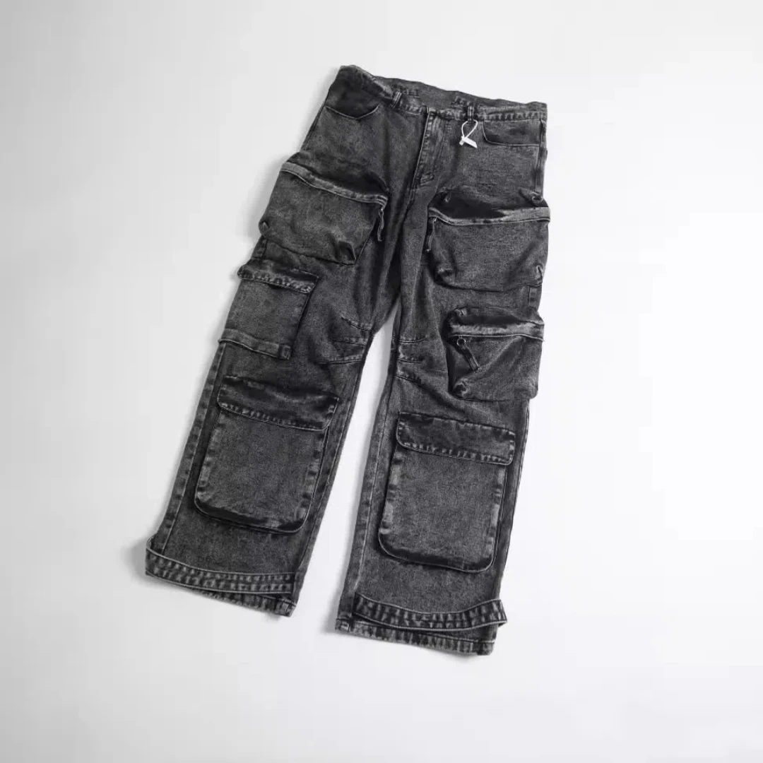 Streetwear Men Cargo Pants Women Casual Loose Wide Leg Pants Multi-pocket Patchwork Trousers