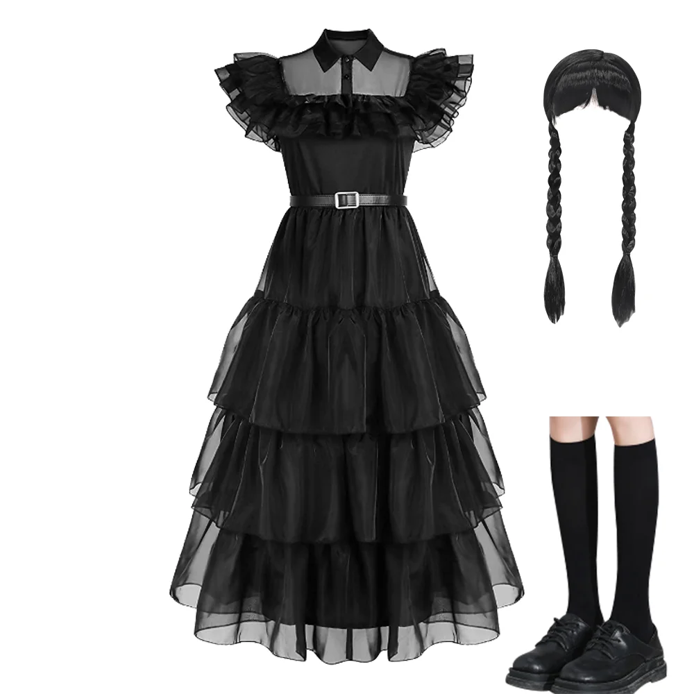 2026 Teens Girls Black Gothic Dress Costume Cosplay Girls Pageant Dinner fancy dress Party Show for Kids graduation