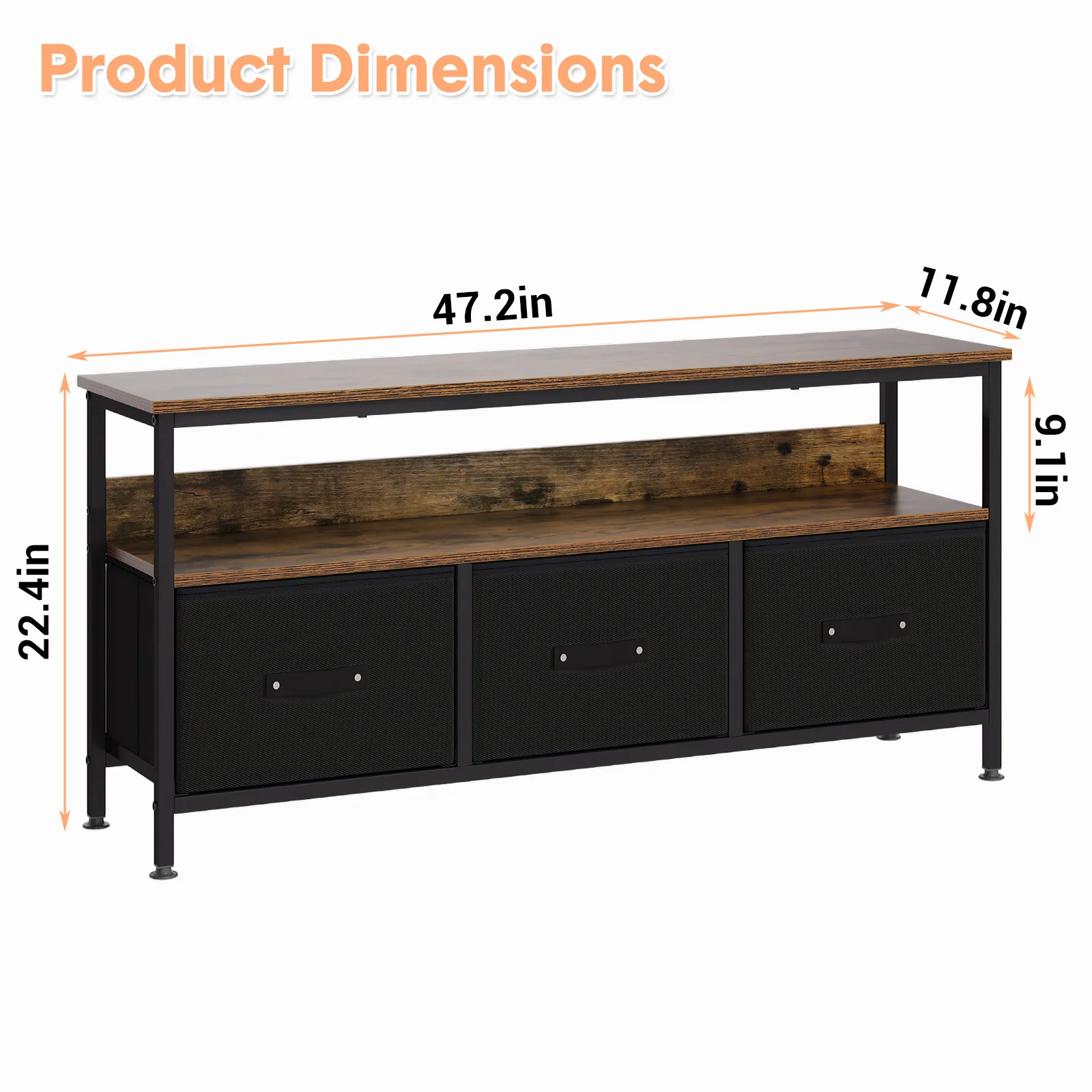 TV Stand For Living Room, Dresser TV Stand For With 3 Drawers, Small Entertainment Center With Storage, TV Console Table Furniture For Bedroom, Black Board + Grey Drawers