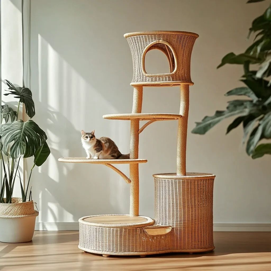 HJ cat supplies sisal nest tree integrated vertical does not occupy an area of rattan solid wood cat shelf jumping platform