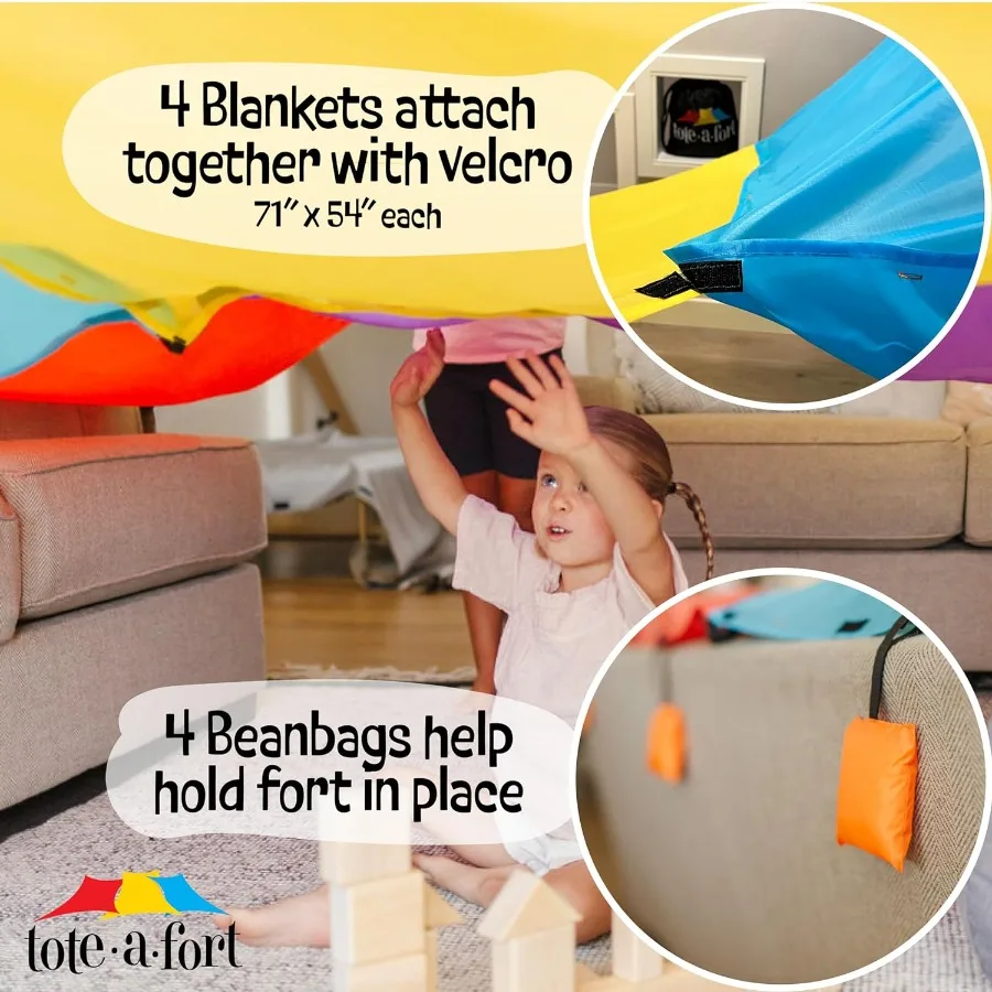 Tote a Fort Original XL ผ้าห่ม Fort Building Kit - โรงละครแบบพกพาเล่นเต็นท์ป้อม - ชุดของเล่นในร่มและกลางแจ้งสําหรับอายุ 4-1