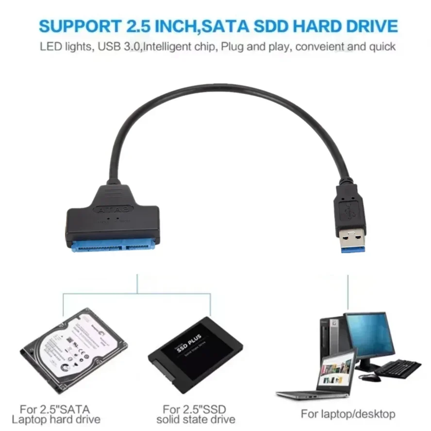 SATA to USB 3.0 Cable Up to 6Gbps for 2.5 Inch External HDD SSD Hard Drive SATA 3 22 Pin Adapter USB 3.0 2.0 to Sata III Adapter