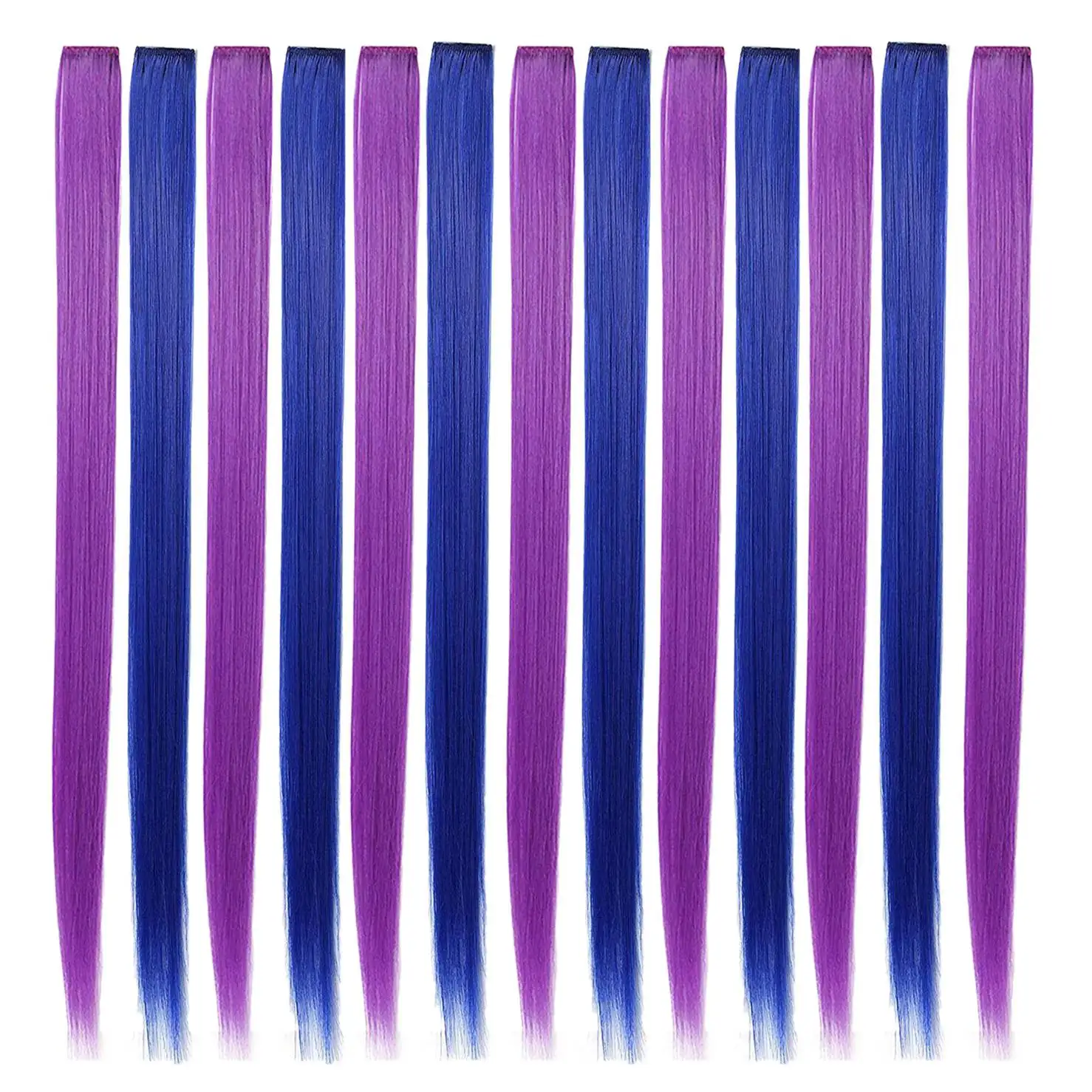 13 Pcs Colored Party Highlights Colorful Clip in Hair Extensions 55cm Straight Synthetic Hairpieces, Purple +