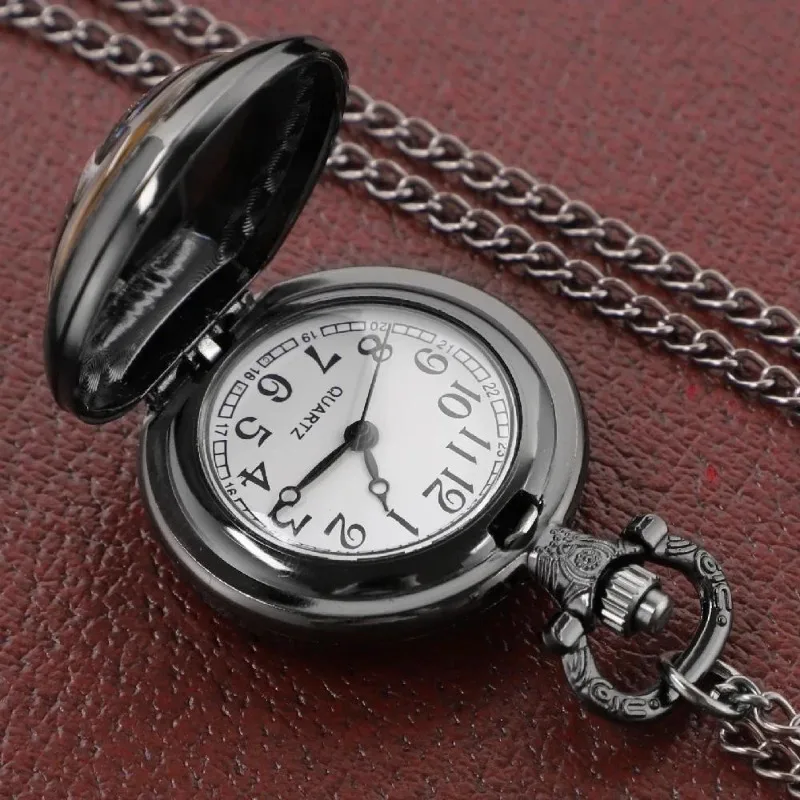 Black Raven Pattern Pocket Watch Retro Flip Decoration Necklace Watch Personalized Trend Male Female Student Quartz Fob Watch