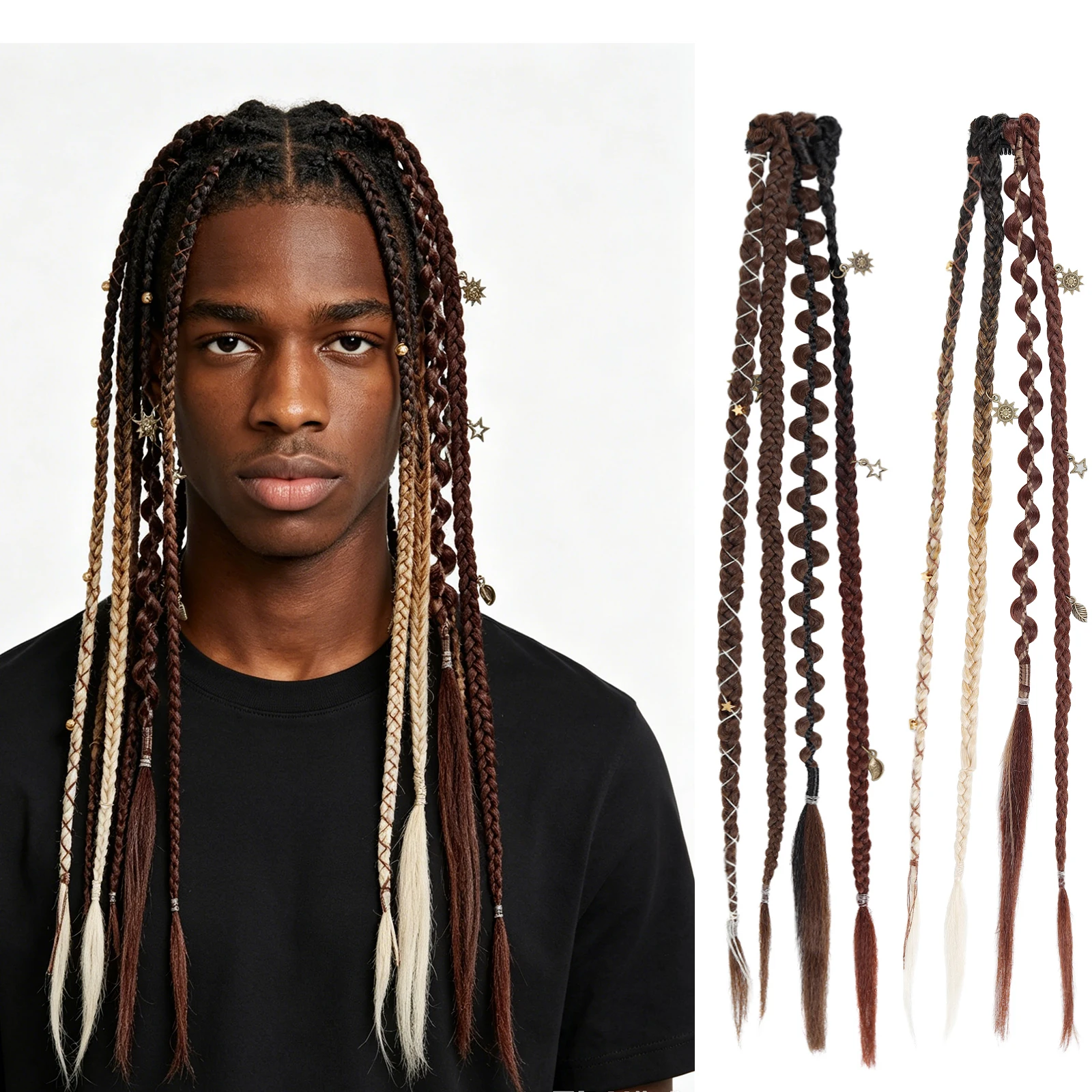 2pcs Bohemian Woven Braid Ponytail Wasteland Style Three-strand Braid Hair Extension Teardrop Hair Clip Elegant Hair Accessories