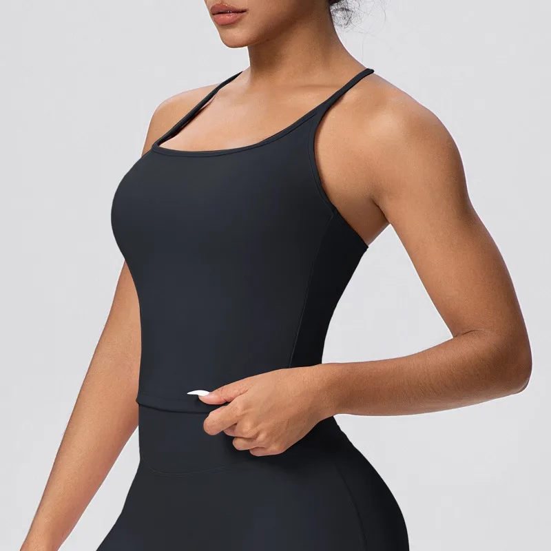 Abbigliamento da yoga in tinta unita da donna, reggiseno sportivo da corsa e fitness all'aperto, elastico in altezza, a forma di I