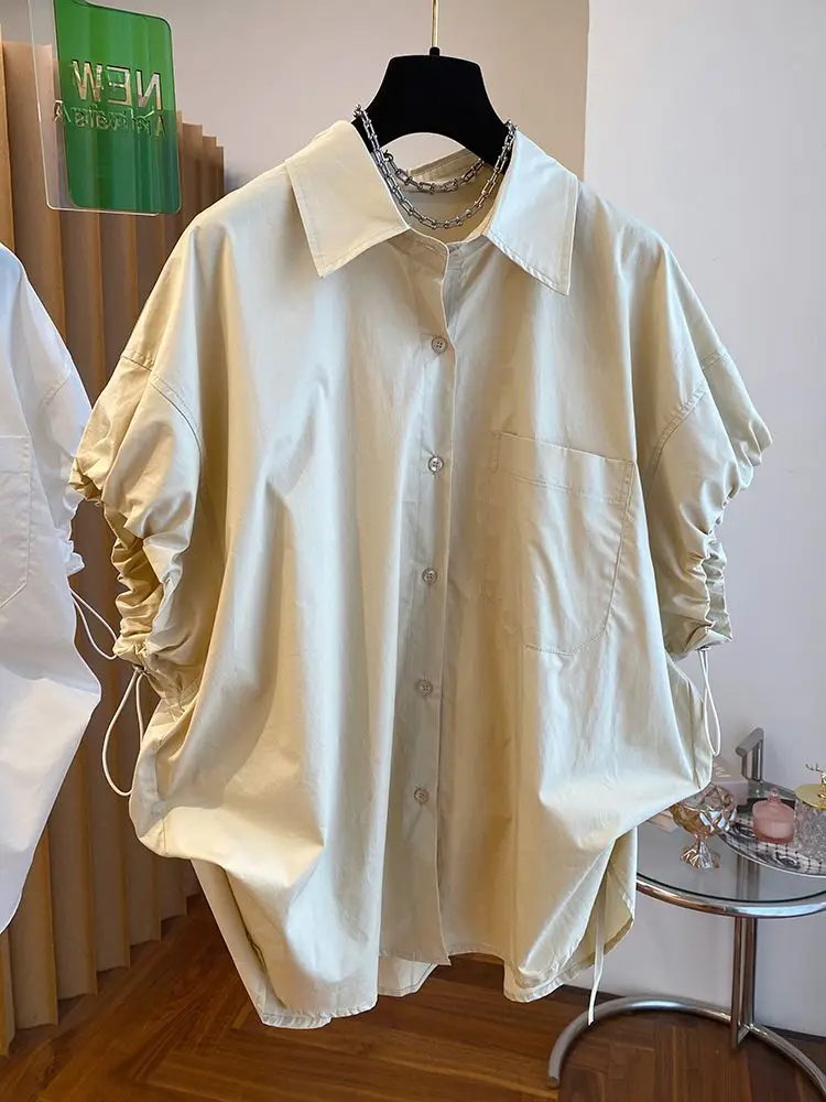 Blusa de manga abombada de estilo coreano para mujer, camisa con cuello vuelto de una sola botonadura, moda de verano, novedad