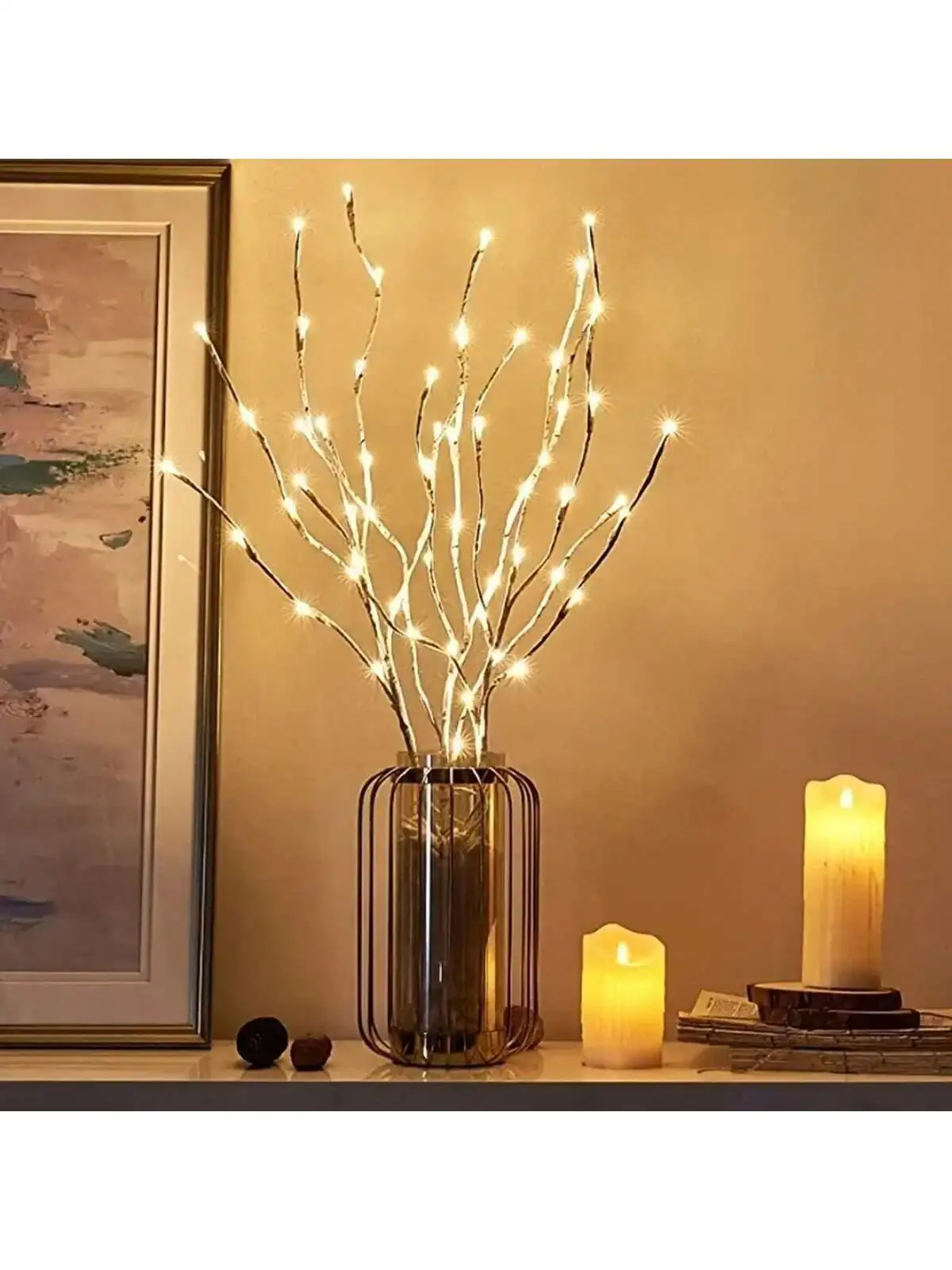 

1pc White Birch Branch Lights Battery Operated 20 LED Fairy Lights Lighted Willow Branches For Bedroom Fireplace Inside Outdoor