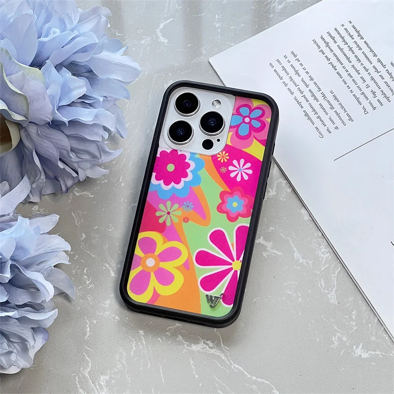Wildflower ثلاثية الأبعاد اللوحة الرجعية الزهور جراب هاتف آيفون 17 16 15 14 13 12 برو ماكس زائد موضة WF لطيف بنين بنات غطاء Funda #3