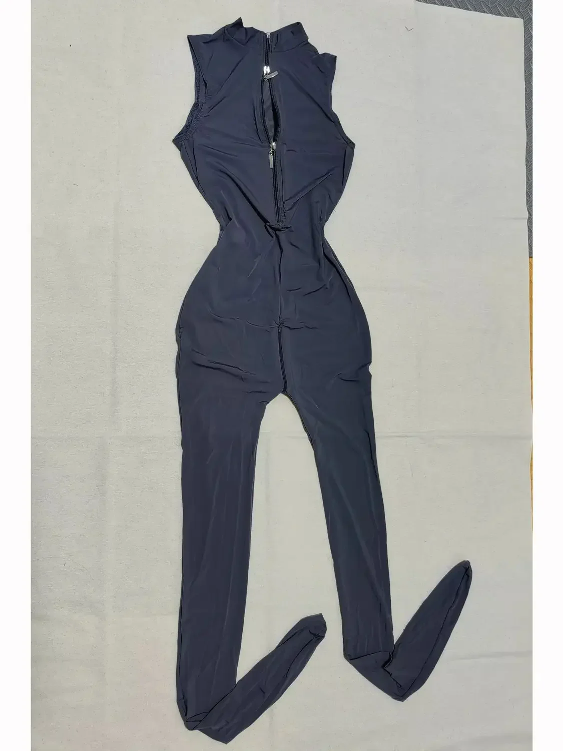 Plus Size Women Sleeveless Catsuit Sheer See Through Zipper Open Crotch Bodysuit Shaping Tights Maid Leotard Teddies Jumpsuit