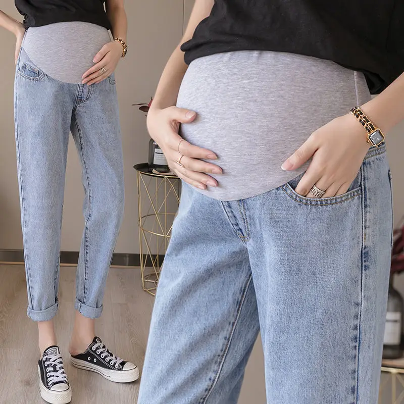 New Maternity Loose Curly Pants Maternity Straight Jeans Spring Summer Casual Loose Pants Maternity Clothes