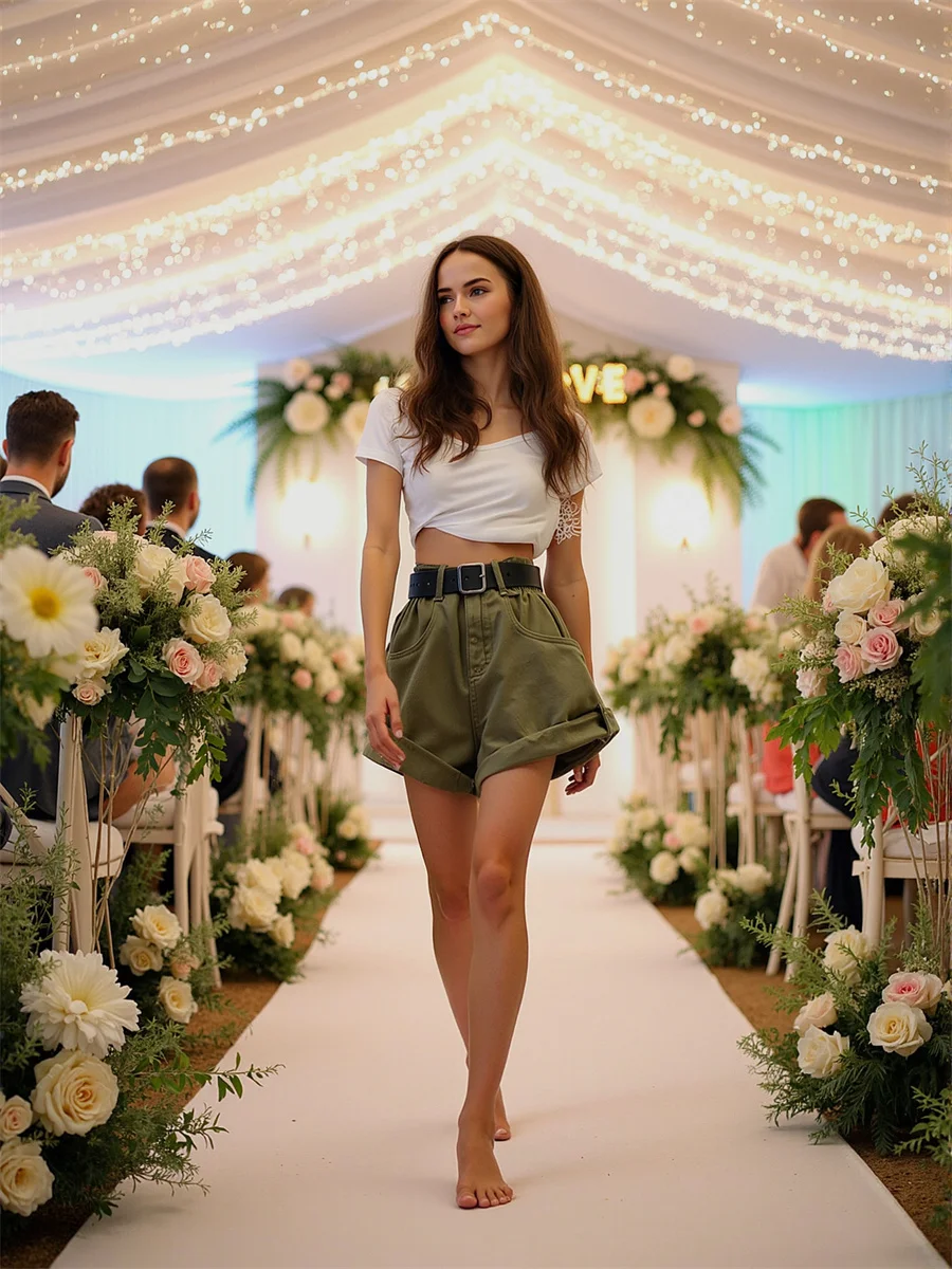 Denim Green Shorts Womens Sport Oversize Cargo Gym Casual Short Jean Fashion Street Chic Activewear Summer Trendy Girls Ripped