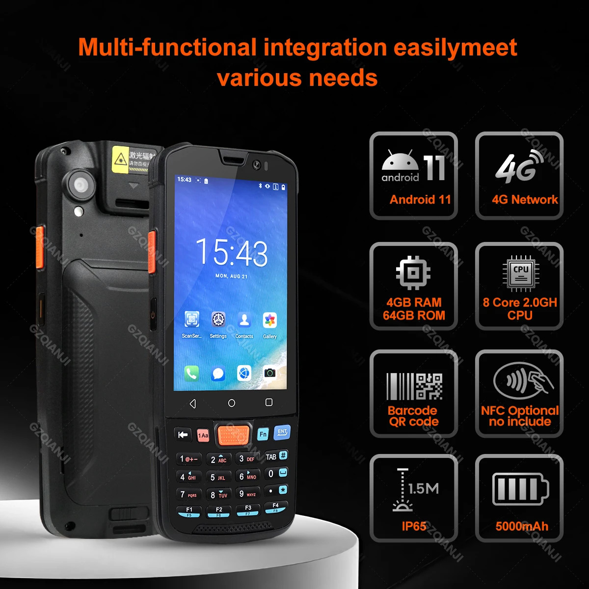 4G+64G Android 11 Handheld Terminal Data Collector with 5000mAh Wifi 2D Barcode Scanner Reader IP65 4G Network PDA for Warehouse