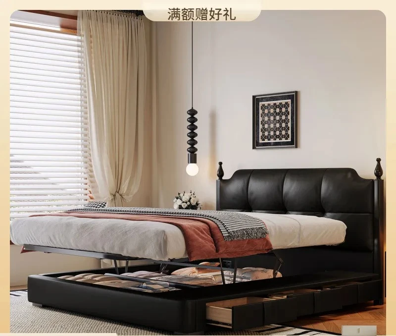 for dream bed retro medieval style double master bedroom large bed high backrest translational storage high box