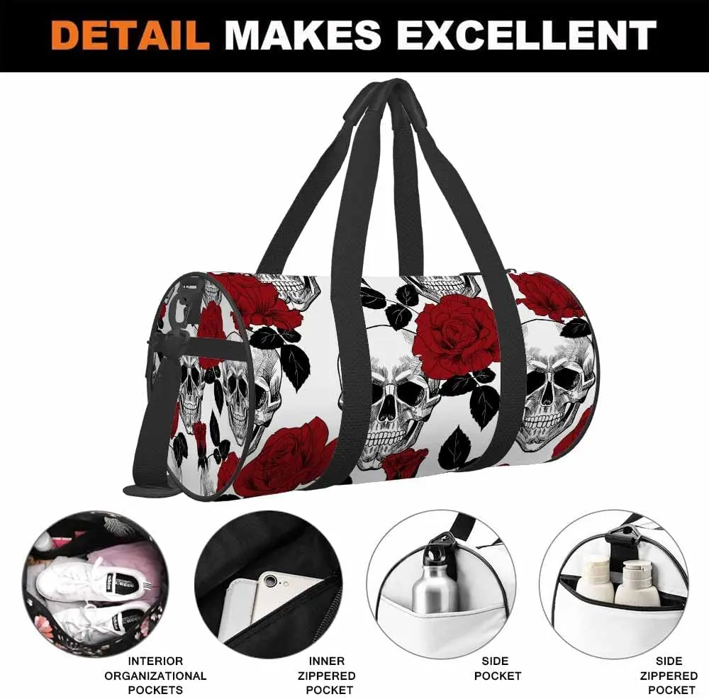 Skull Red Roses-Bolsa de lona deportiva para hombre y mujer, bolso de hombro deportivo con calavera de azúcar, Día de los muertos, para gimnasio