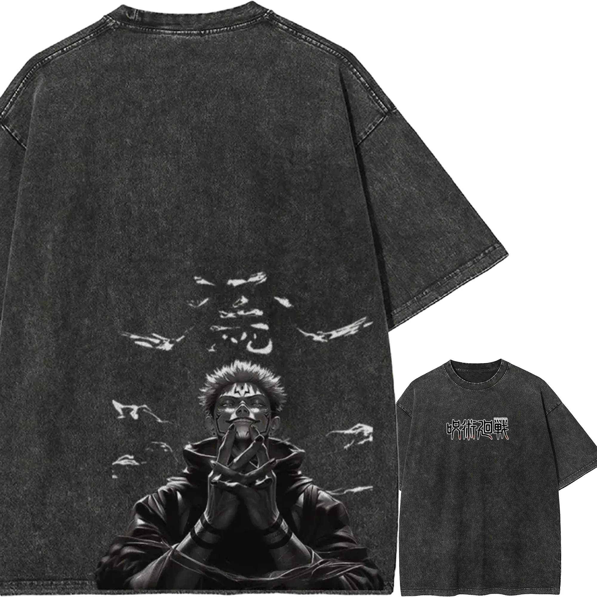 

Футболка Ryomen Sukuna Jujutsu Kaisen мужская, с эффектом кислотной стирки, реалистичный портрет Сукуны, темное искусство, аниме-футболка с символикой