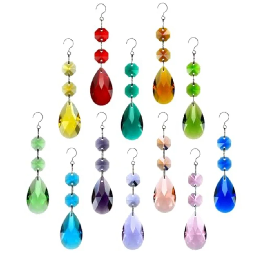 12pcs Teardrop Crystal Chandelier Prisms Suncatcher Beads Replacement, 38mm Hanging Crystals Ornament Pendant for Chandeliers W