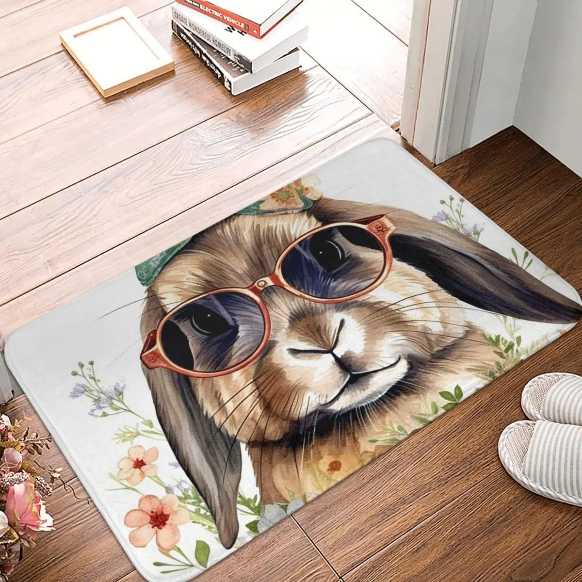 Easter Rabbit With Sunglasses Funny Design Anti-slip Doormat Floor Mat Carpet Rug for Kitchen Entrance Home Bedroom Footpad Mats