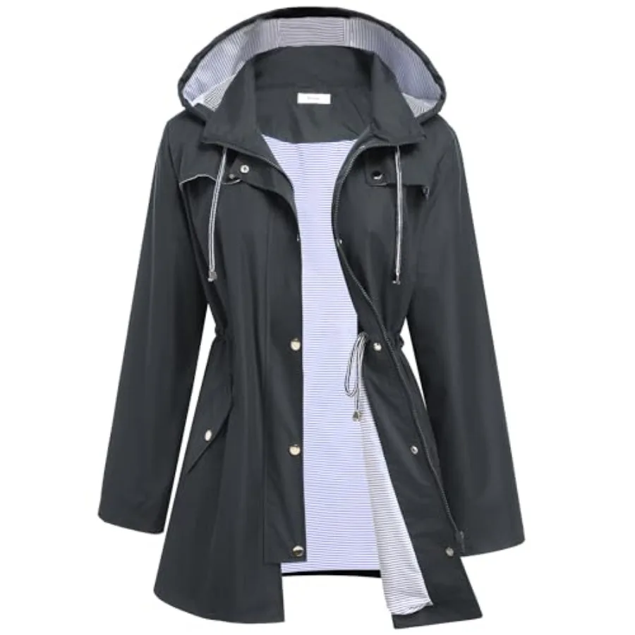 

Hount Women Rain Jacket Lightweight Waterproof Raincoat Lined Outdoor Hooded Windbreaker Trench Coat