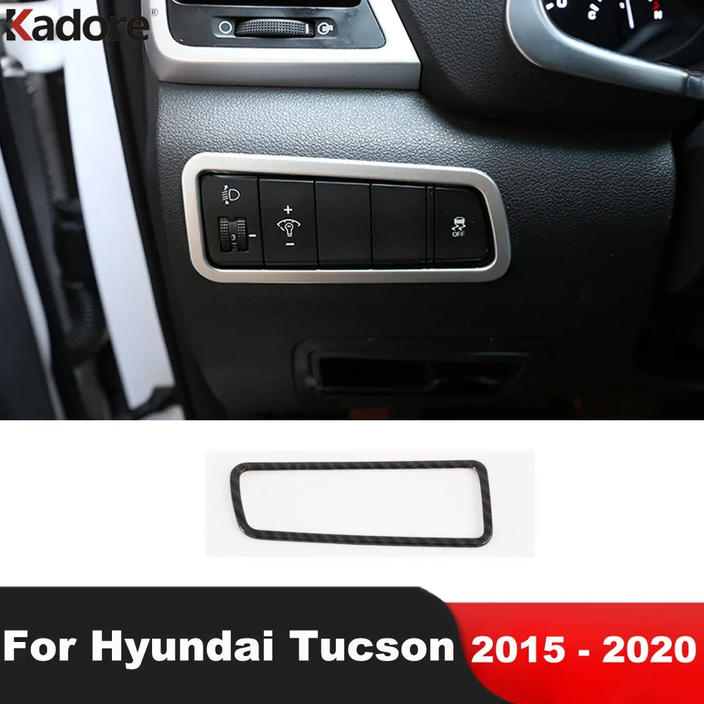 Car Head Light Lamp Switch Control Button Frame Cover Trim For Hyundai Tucson 2015-2019 2020 Carbon Fiber Interior Accessories