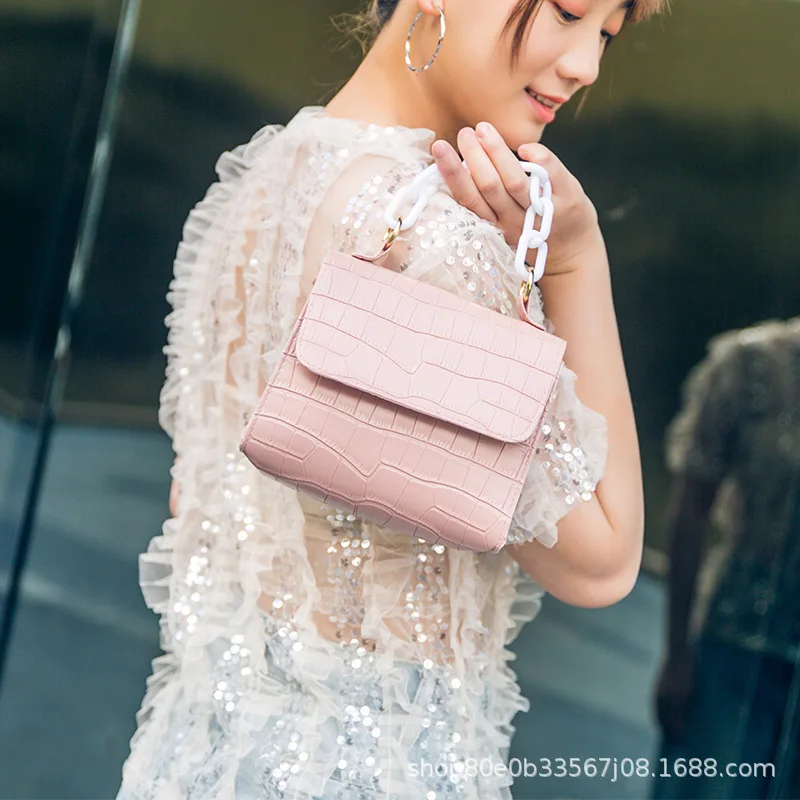 New Crocodile Pattern Small Square Bag Female Bag Wholesale Internet Celebrities  Bag Female Thick Chain Handbag Money Bag