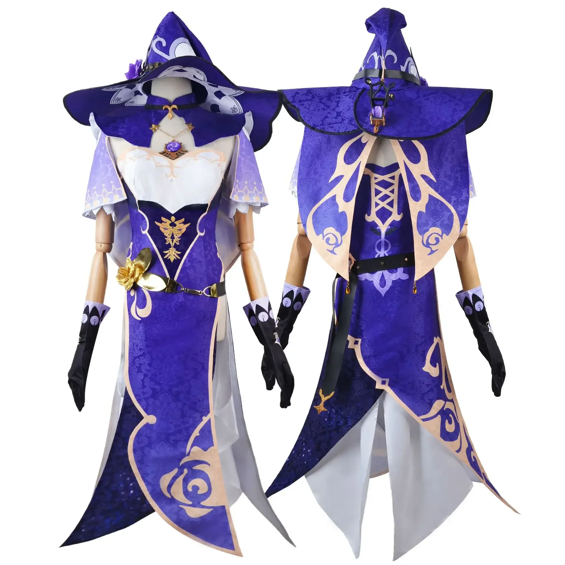 Game Genshin Impact Lisa Minci Cosplay Costume Anime Women Halloween Carnival Role Play Purple Top Dress Belt Hat Wig Full Suit