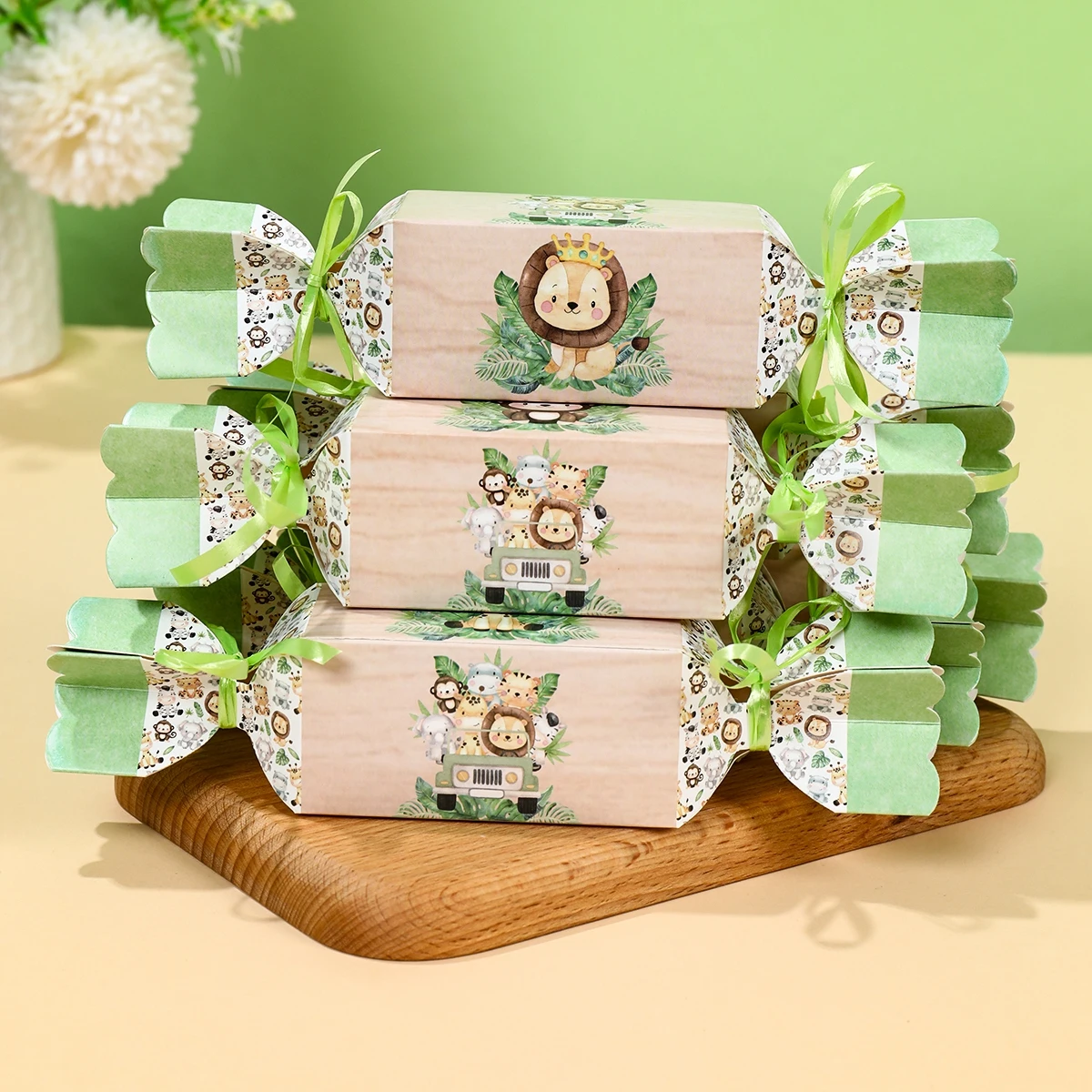 6Pcs Jungle Animals Candy Boxes Safari 1st Wild One Birthday Party Decorations Kids Jungle Forest Theme Baby Shower Boy Supplies