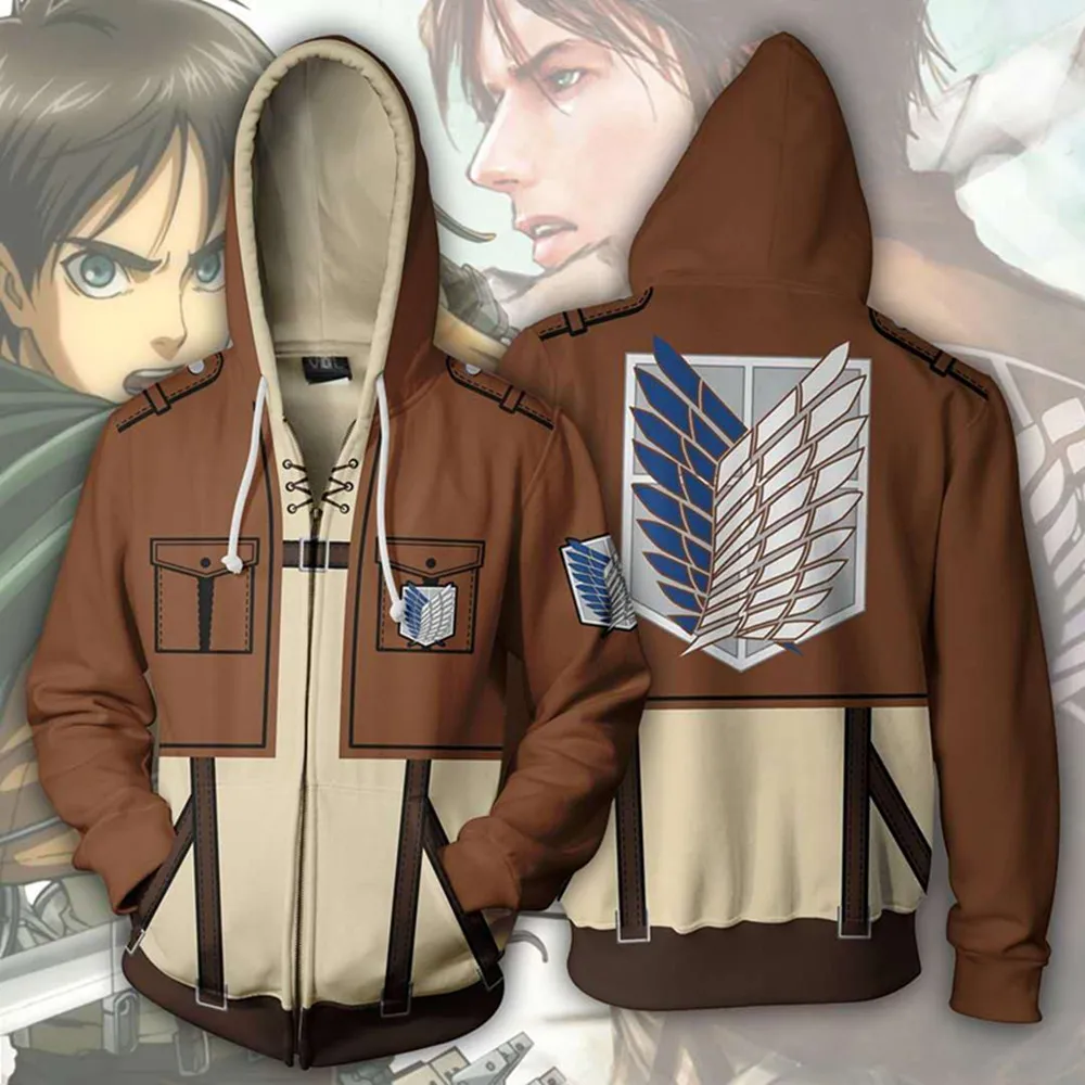 Shingeki No Kyojin Eren Jaeger Anime Cardigan à capuche zippé imprimé en 3D, Anime Surrounding Respirzed, Vêtements pour garçons, Nouveau