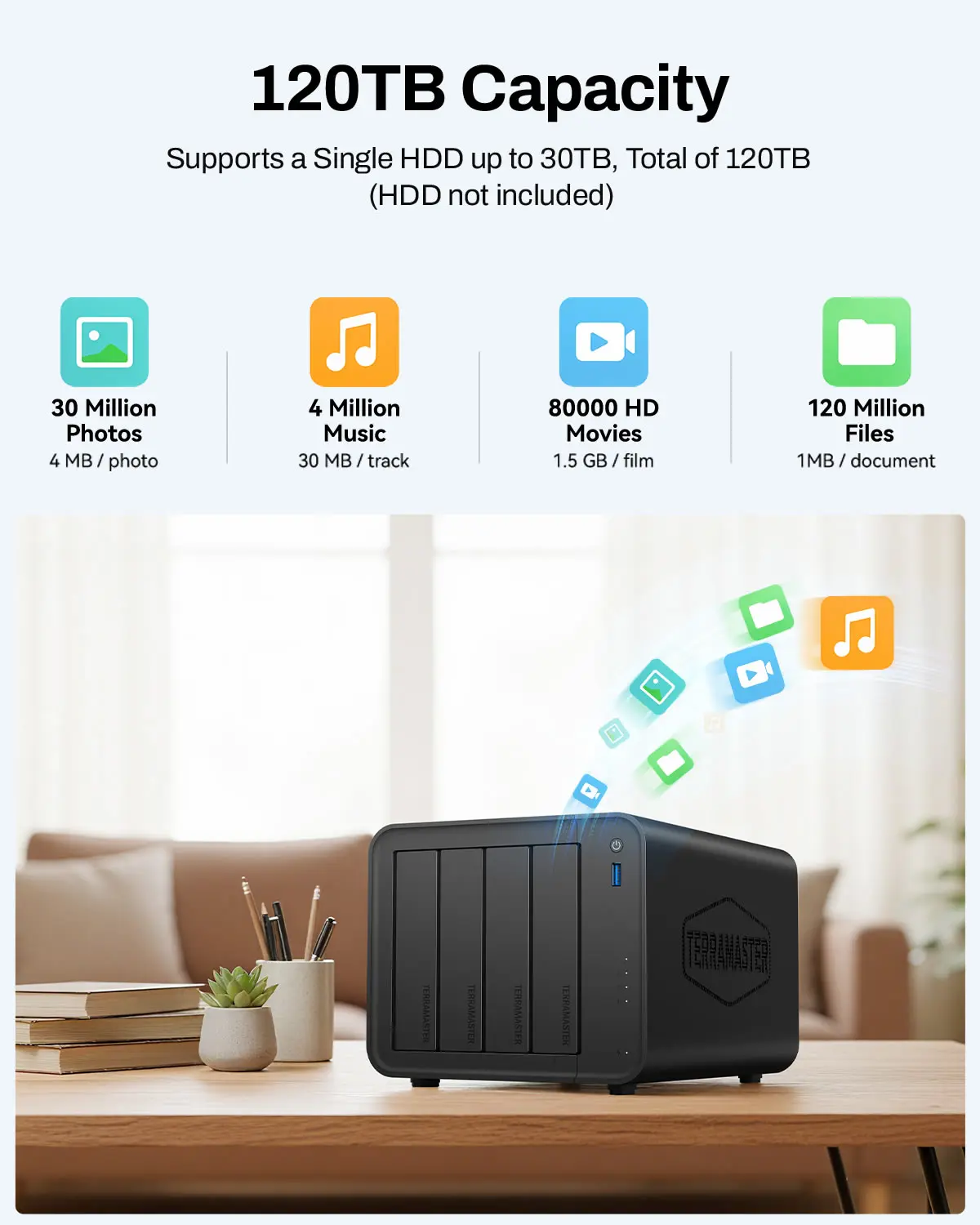 TERRAMASTER F4-425 4-Bay NAS Storage –Intel x86 Quad-Core CPU, 4GB RAM, Network Attached Storage (Diskless)