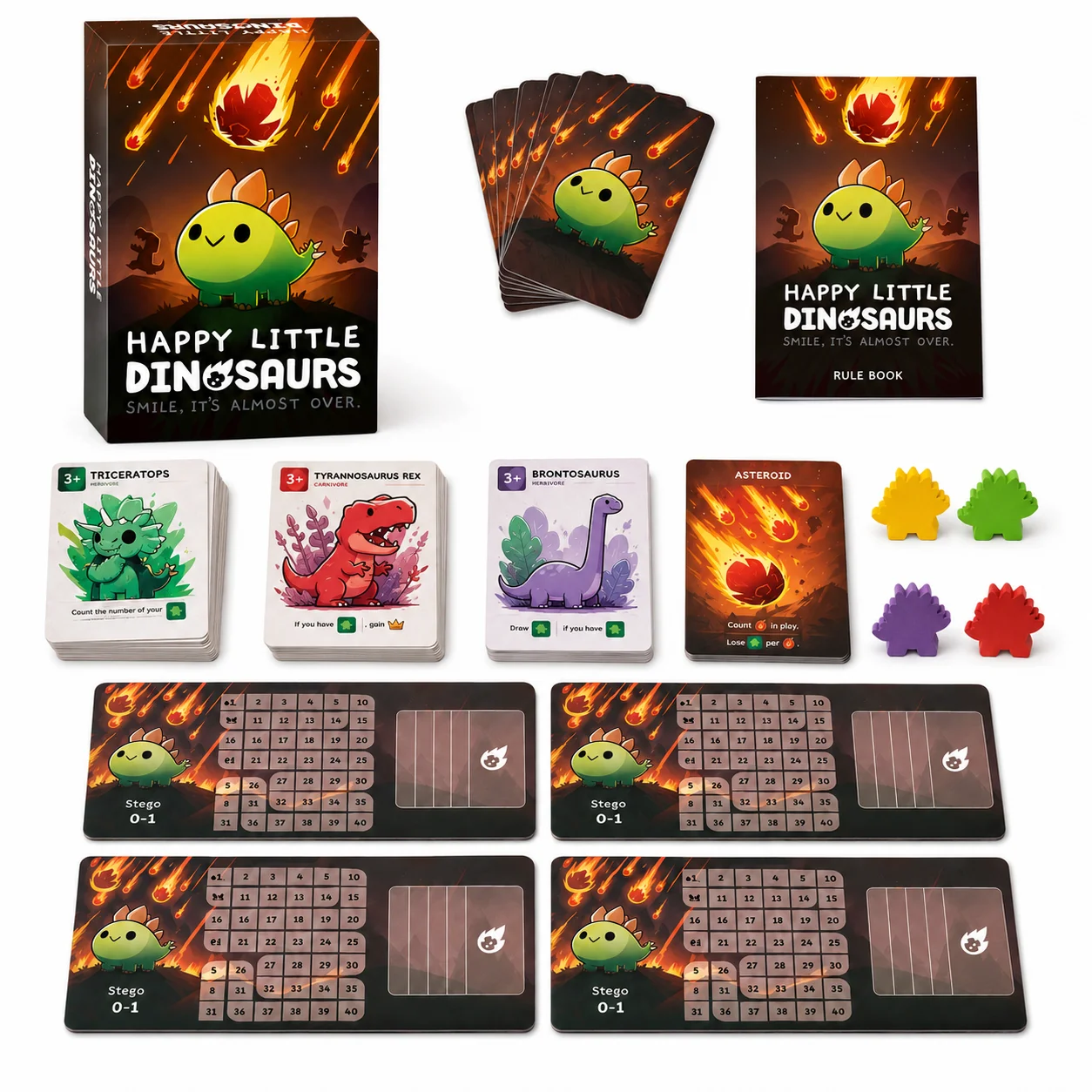 Happy Little Dinosaur Card Game, Strategy Party Board Game with Cards and Boards for Family Game Night, English Version