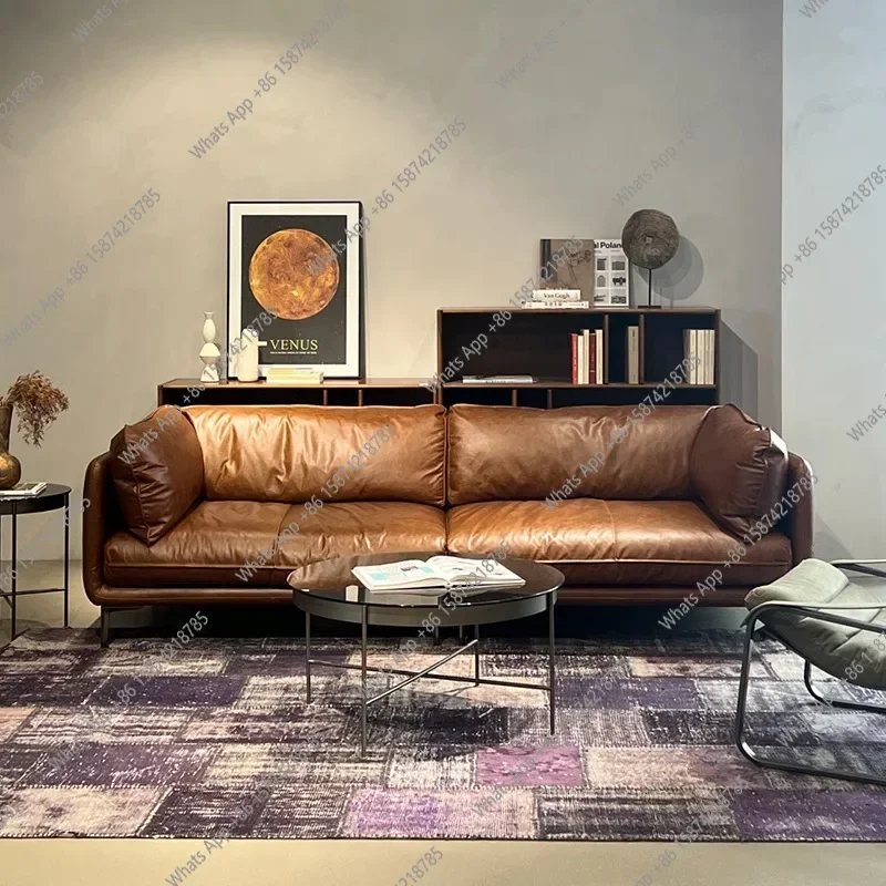 Z-J – canapé médiéval en cuir ciré à l'huile, pour salon, Expression française, Double Triple rétro, petit appartement