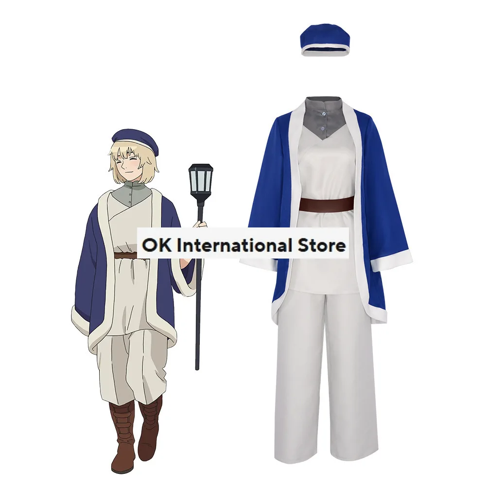 Anime Delicious in Dungeon Falin Touden Cosplay Costume Wig Uniform Dark Blue Robe Hat Laios Touden Halloween Party Women Props