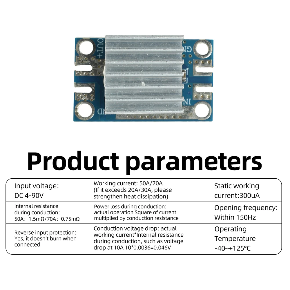 50A/70A Hochstrom-Idealdiodenmodul DC 4–90V Weitspannungsbereich Solar Anti-Reverse-Schutzplatine – Detail 15