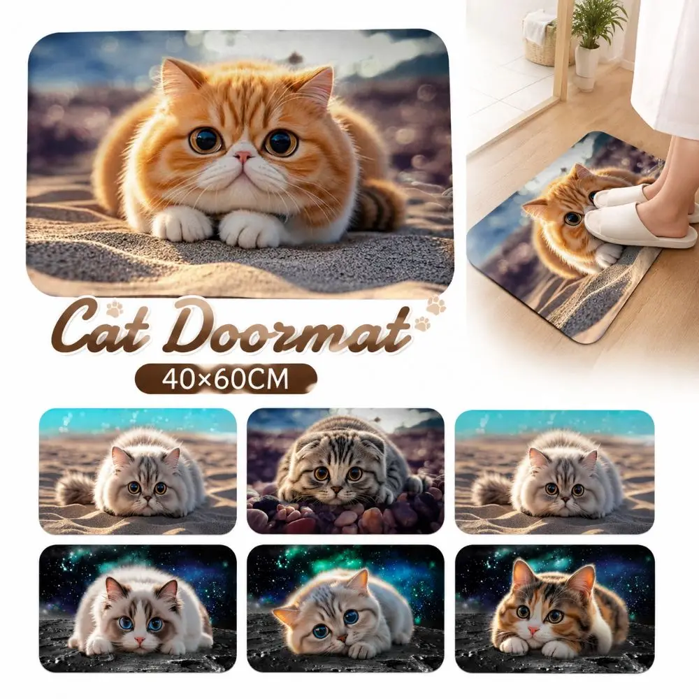 Cat Pattern Optical Illusion Doormat Water-absorbing 40×60CM Bathroom Carpet Durable Diatomaceous Earth Bedroom Door Rug