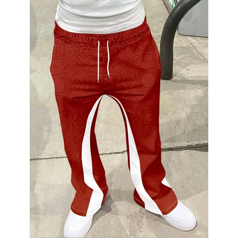 

Men's Casual Street Style Trendy Cross Print Fashionable Slightly Flared Black and White Color-Block Design Sweatpants Men Pants