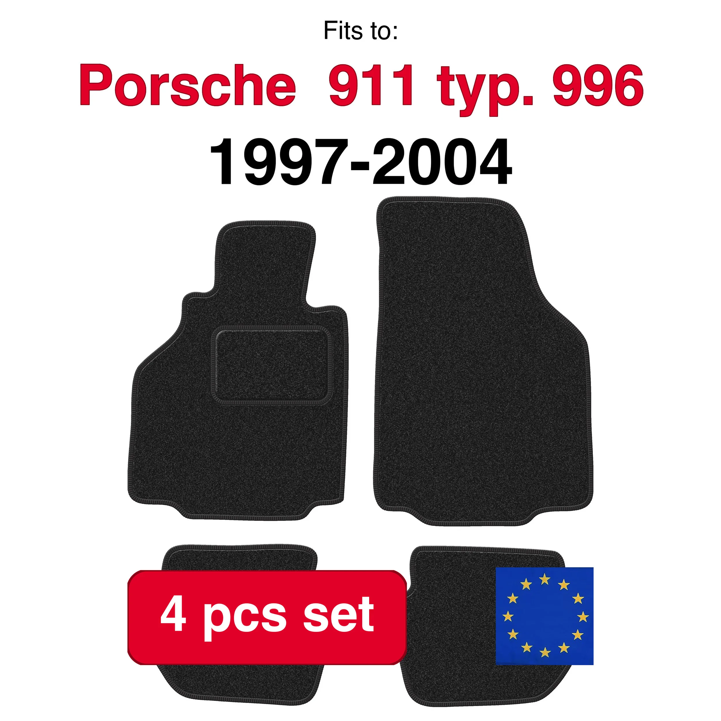 ANTHRA velours automatten voor Porsche 911 type. 996 Coupé (1997-2004) - antraciet (4 stuks) in de auto gemonteerde automattenset