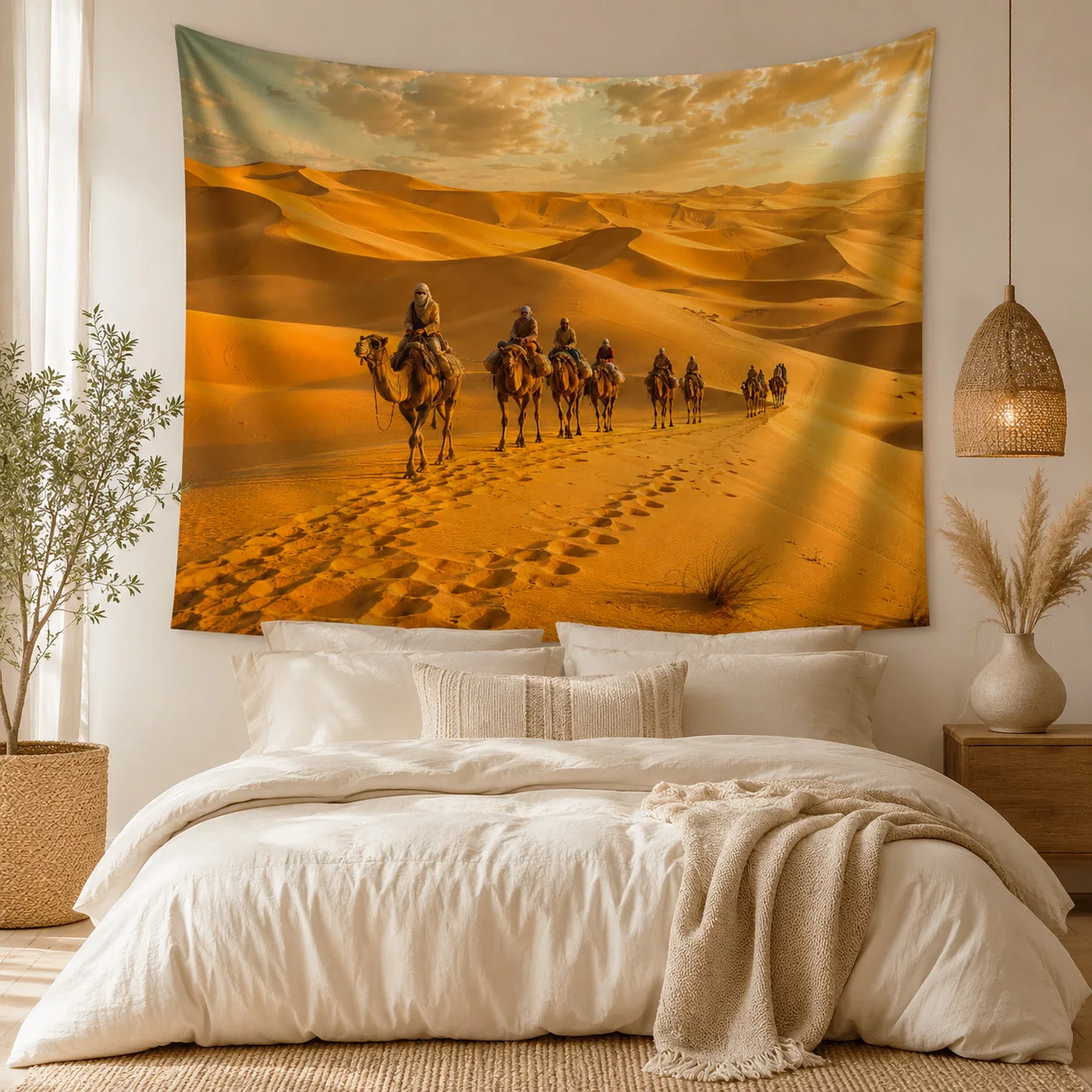 Desert Camel Tapestry Wall Hanging Sunset Scenery Large Fabric Wall Tapestries Boho Home Room Decor for Bedroom Living Room