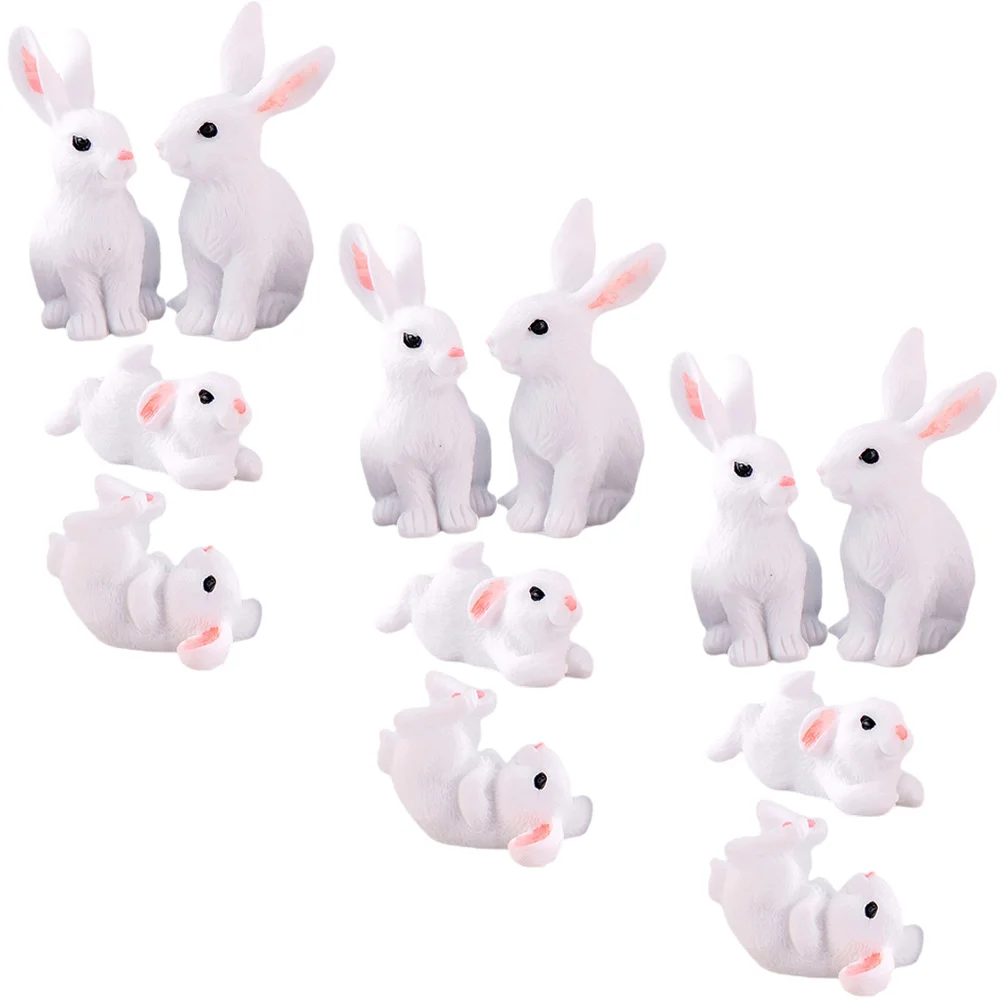 12 Pcs Micro Landscape Bunny Bunnies Cake Topper Lucky Rabbit Toys Garden Tiny Statues Ornaments Parent-child Miniature