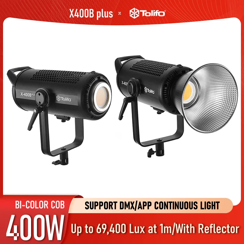 Tolifo X400B plus Bi-color LED 2700-6500K CCT 400W Video Light For Film Broadcast and Video Production AC or Battery Power