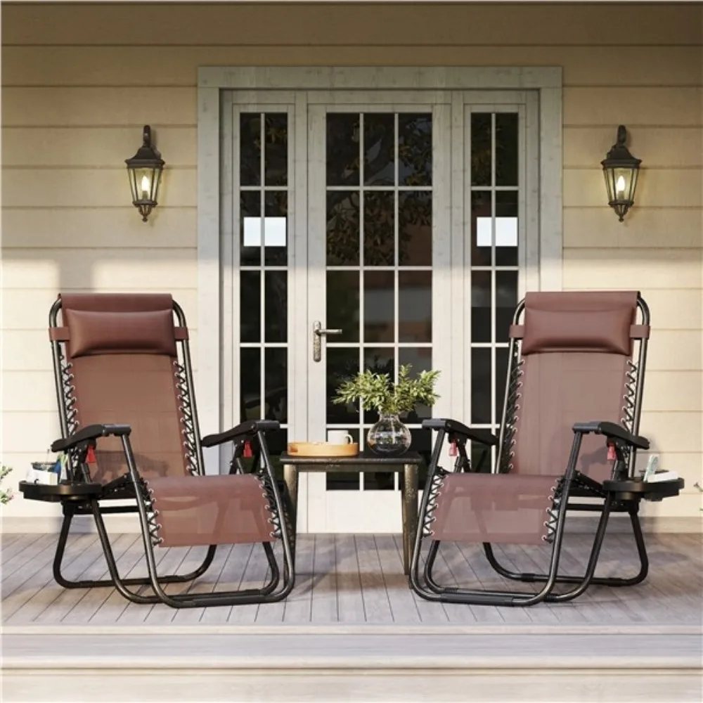 

2pcs 26in Outdoor Zero Gravity Recliners Patio Lounge Camping Chair with Pillow