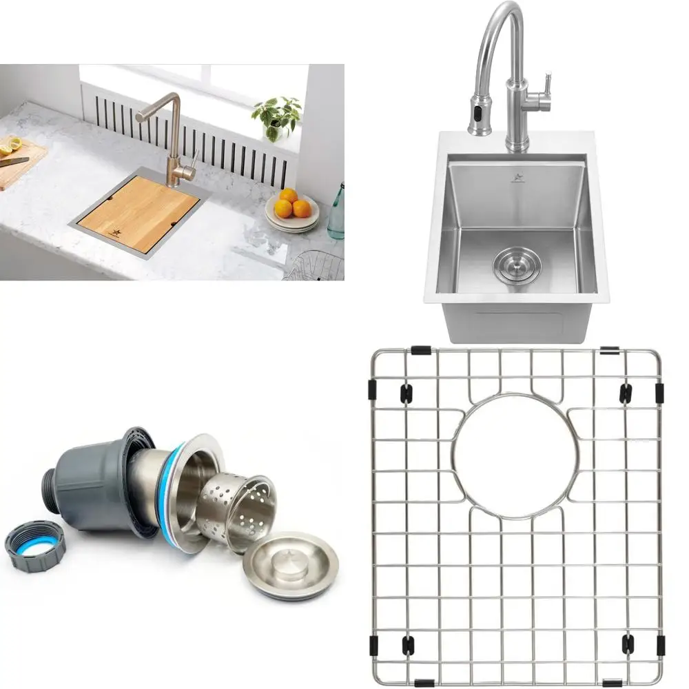 

Single Bowl Stainless Steel Kitchen Sink with Grid, Ledge Topmount/Drop-in Style for Yard, Bar, Laundry, Office Use