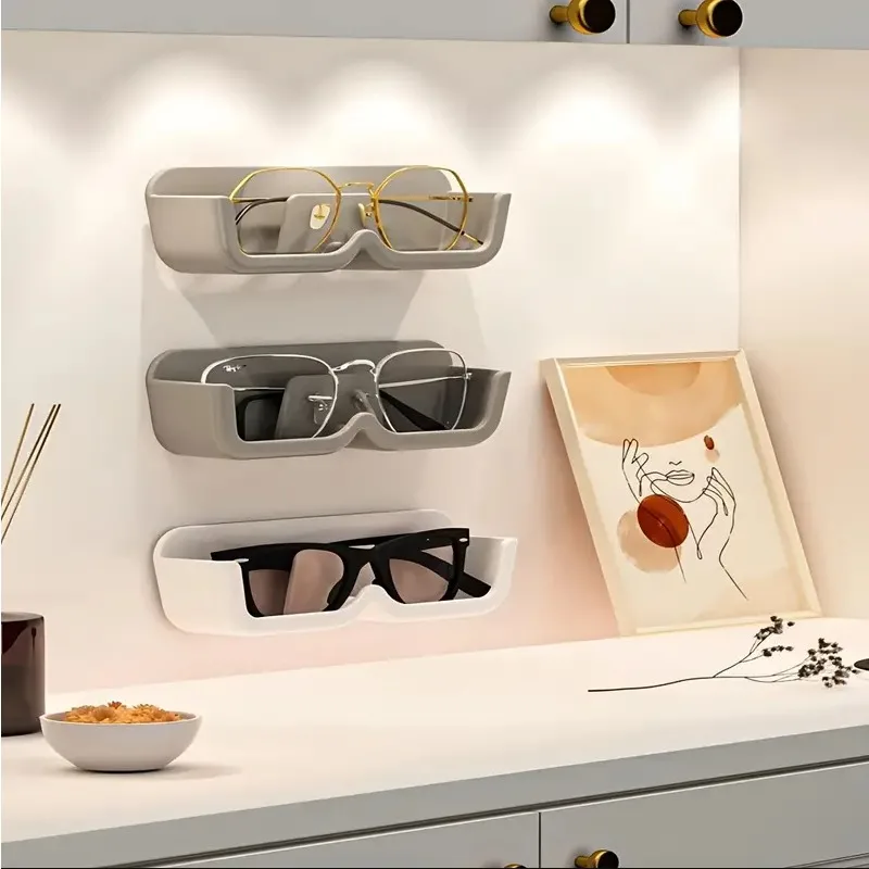 2pcs Wall Mounted Glasses Storage Box Wardrobe Decorative Display Cabinet Punch Free Sunglasses Rack Portable Shades Organizer