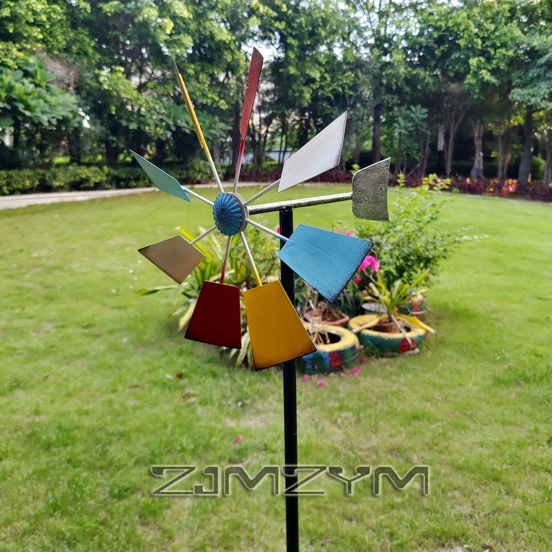 1Pc Wrought Iron Rotating Windmill Metal Wind Spinner Landscape Ornament for Outdoor Courtyard Yard Lawn Pinwheel Decor