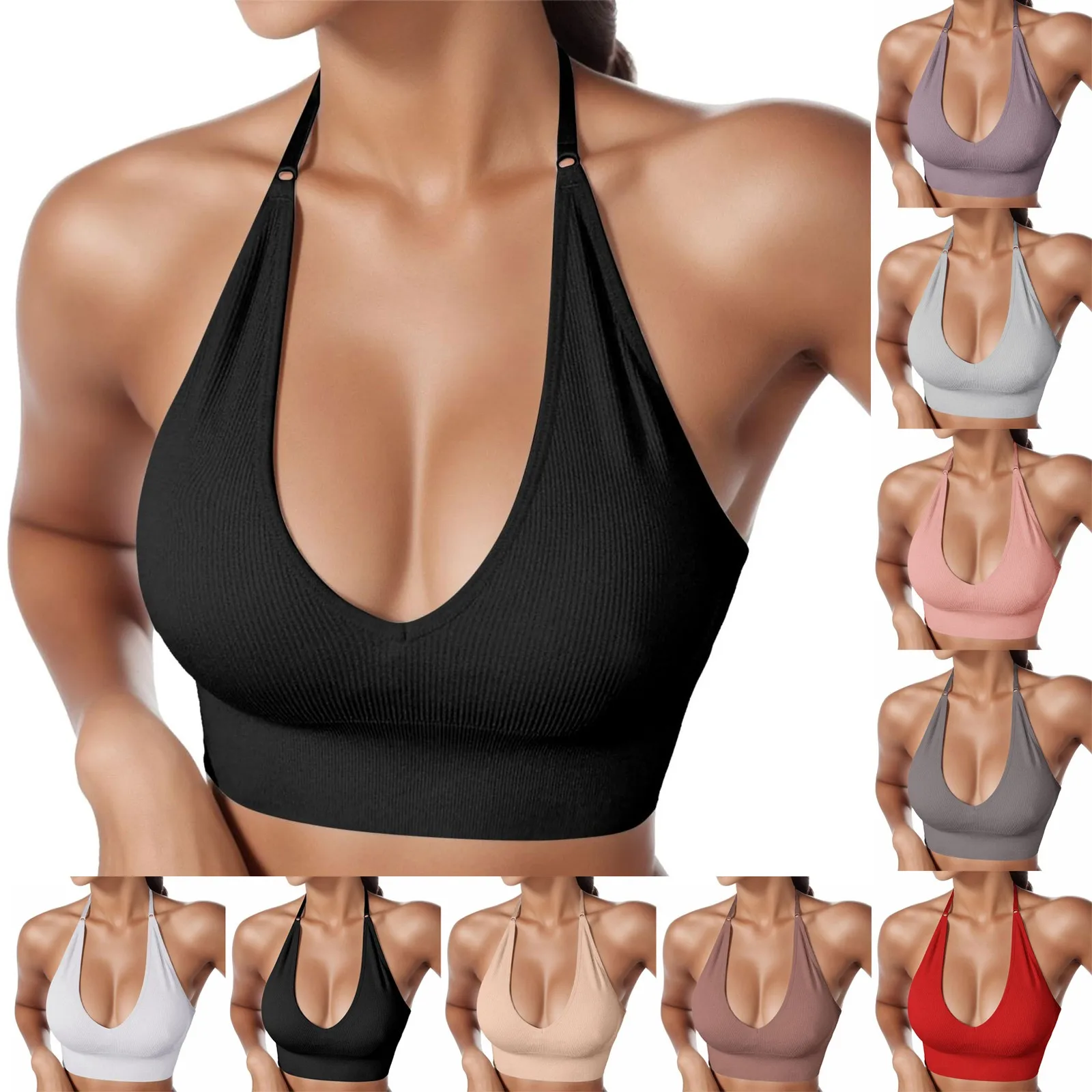 Sexy Backless Hanging Neck One-Piece Beauty Back Camisole Women'S Wrap Bras Chest Gathered Camisoles Fashion Solid Underwear