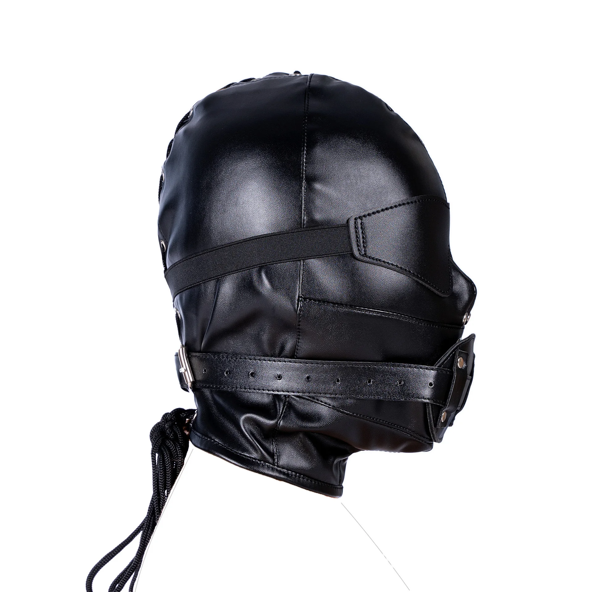 Sexy Cosplay Mask Fetish PU Leather Full Face Masked Hood for Adult Women Men Halloween Party Games Black Mysterious Headgear