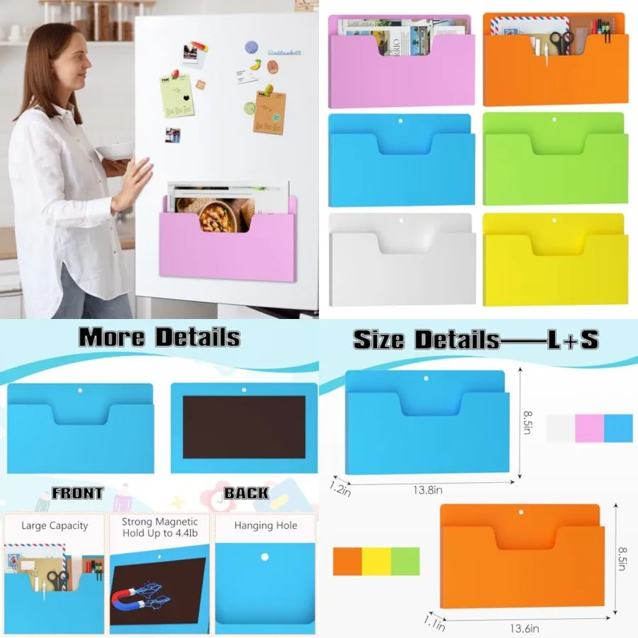 

Magnetic File Holder 6 Pockets Paper Holder, Hanging File Organizer Horizontal Magnetic Mail Letter Folder Office Supplies Stor
