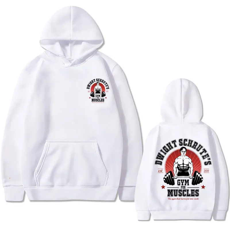 Powerhouse Gym Geek Dwight Schrute S Gym for Muscles Double Sided Print Hoodie Men Women Fleece Cotton Sweatshirt Loose Hoodies