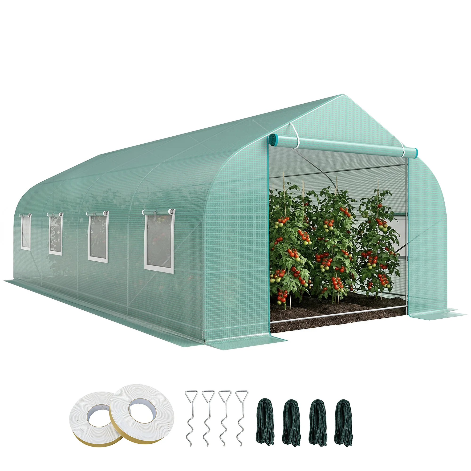 19.5'X10'X7' Walk-In Greenhouse Outdoor Tunnel Greenhouse, Green